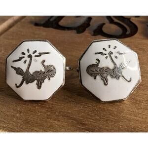 Vintage Siam Sterling Silver Niello Earrings Thai Dancer 1950s Screwback 8.2gr